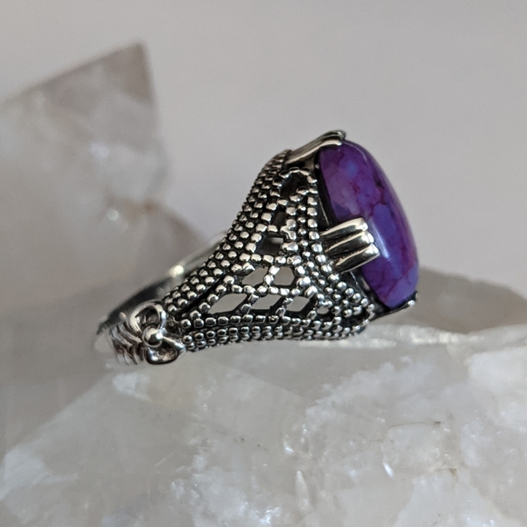 Purple Copper Turquoise, 925 Silver Ring, Size 9 - Picture 7 of 12